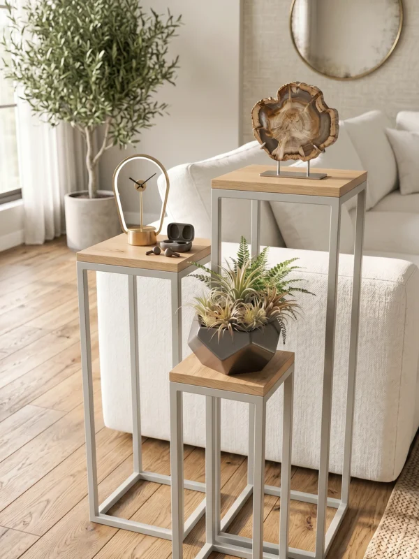 Pflanzenständer Tetris Wood | Weißaluminium