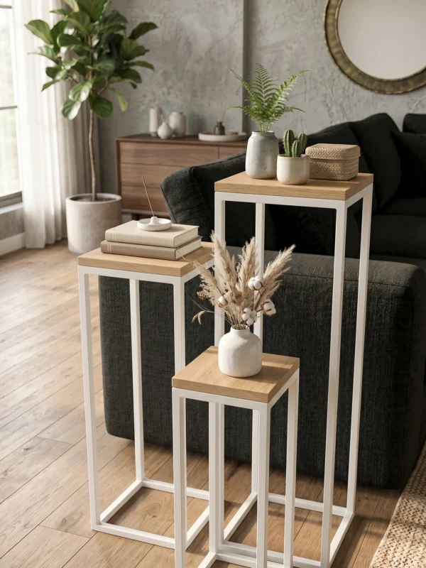 Pflanzenständer Tetris Wood | Grau Weiß