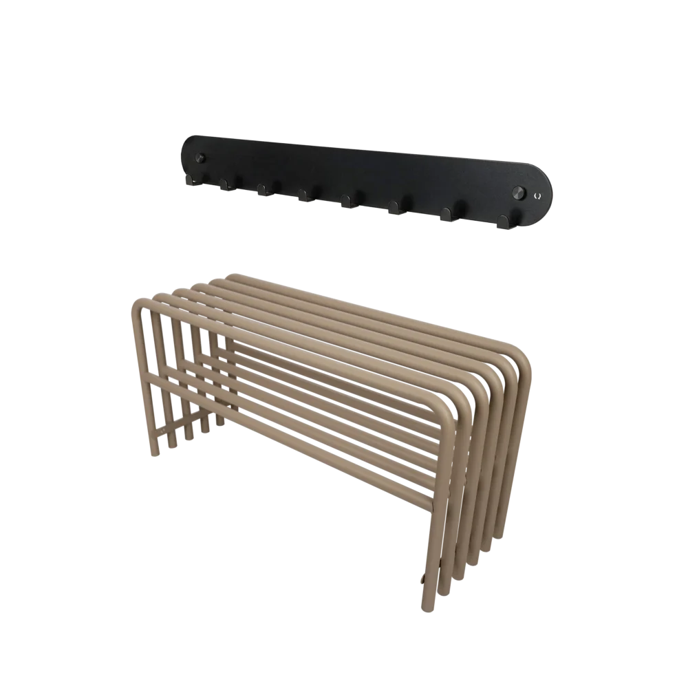 Set: Nido shoes stand in grey beige and Auris coat hanger in jet black