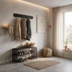 Set: Schuhständer Nido in Tiefschwarz und Wandgarderobe Auris in Tiefschwarz